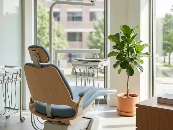 Friendly dentist and hygienist with a patient in a modern Oklahoma City dental office