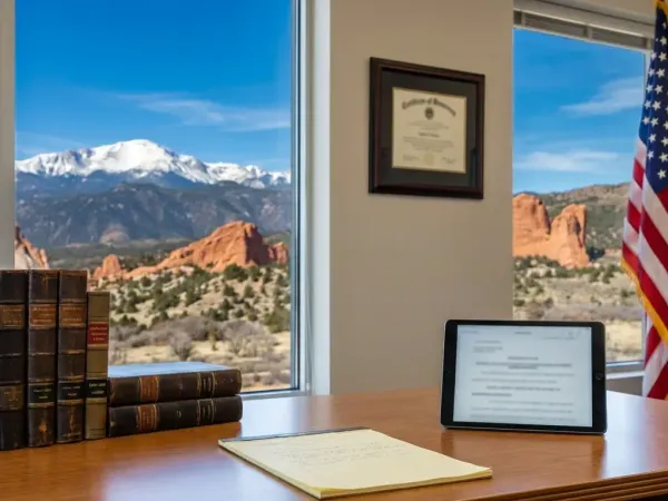 Professional attorney consulting with a client in a modern Colorado Springs law office