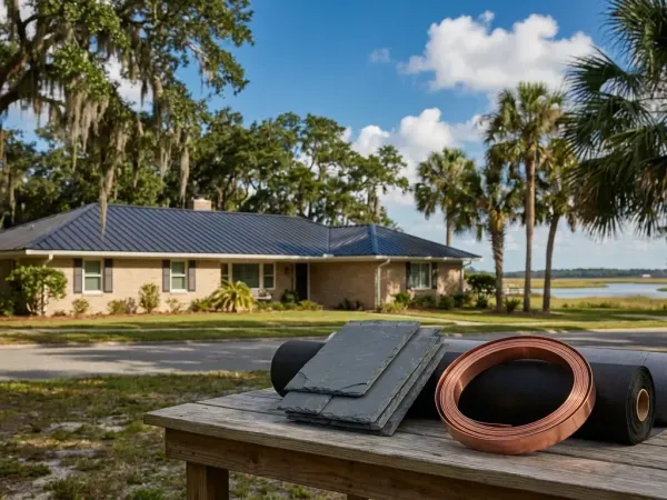 Roofing crew inspecting hurricane-damaged shingles on a residential home in Tampa