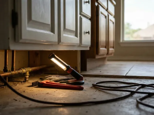 Professional plumber servicing a slab foundation plumbing system in a residential home in Arlington, TX