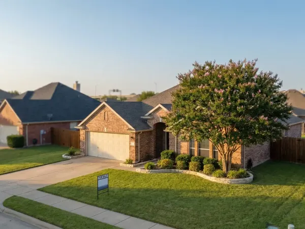Professional real estate agent reviewing Arlington TX neighborhood listings with clients in a modern home office setting