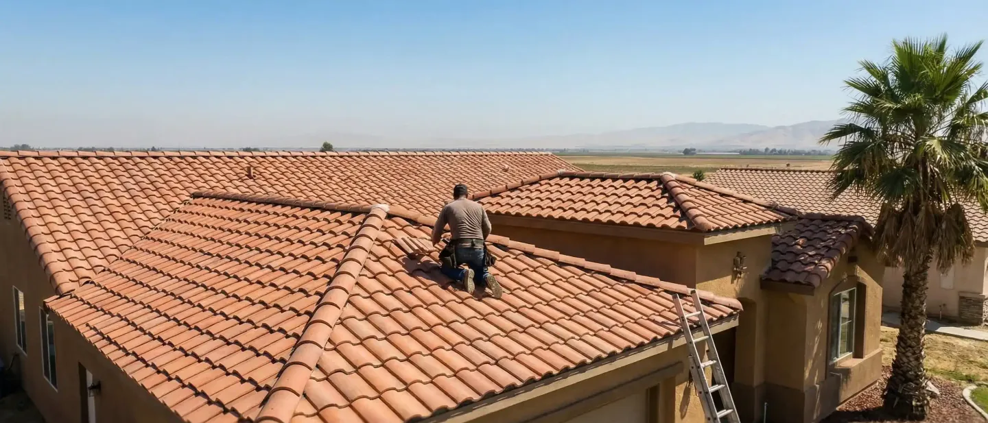 Professional roofing contractor workspace for roof replacement services in Bakersfield, CA