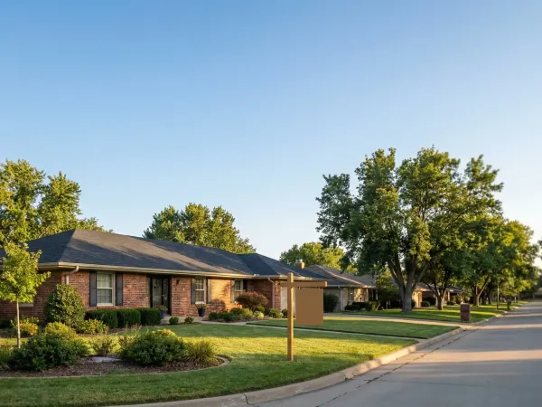 Real estate agent shaking hands with a couple at a home closing table with documents and keys visible in Wichita, KS