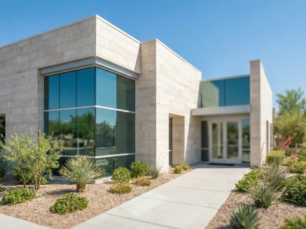 Professional law office building exterior with attorney at entrance in Henderson, NV