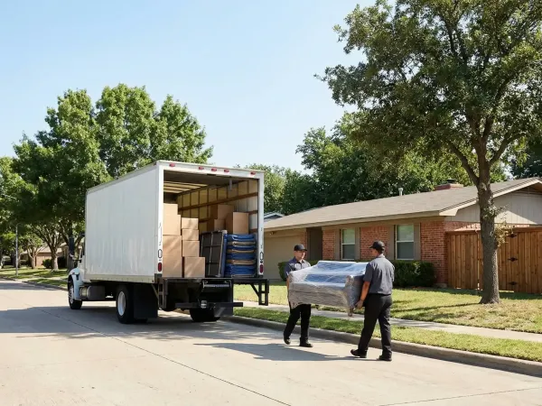 Moving company operations desk in east Garland with ZIP code map, job clipboard, and truck keys showing active local scheduling