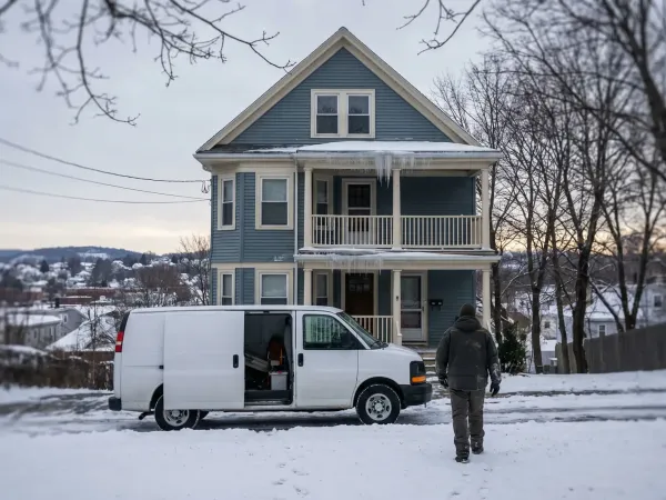 Professional HVAC technician servicing a high-efficiency furnace in a Worcester, MA home