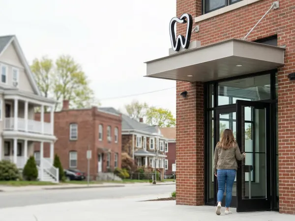 Professional dentist examining a patient in a modern dental office in Worcester, MA