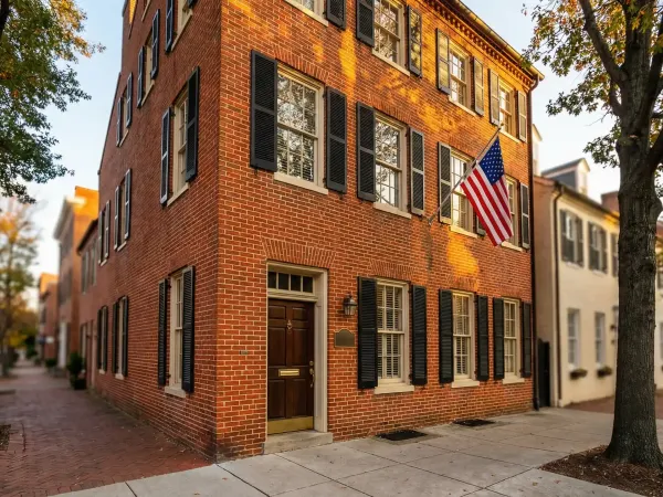 Professional legal consultation room in a historic Federal-style law office building in Old Town Alexandria, VA