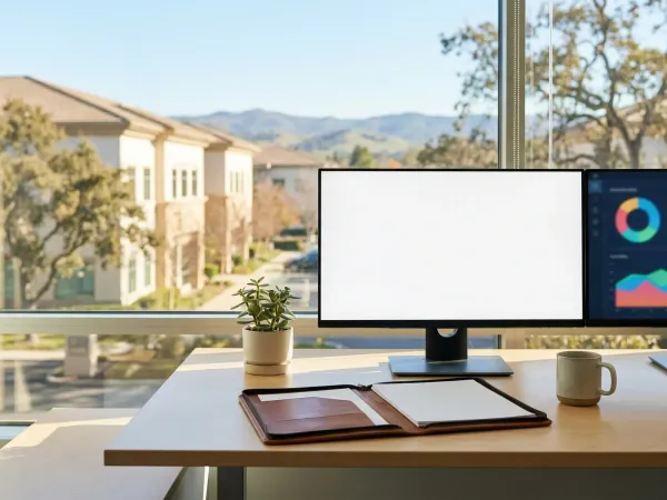 Financial advisor and couple reviewing retirement income projection on a monitor in a professional Roseville, CA wealth management office