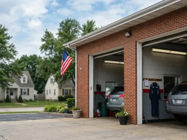 Skilled mechanic in uniform working on a vehicle on a lift at a Cedar Rapids, IA independent auto repair shop with professional tools and equipment