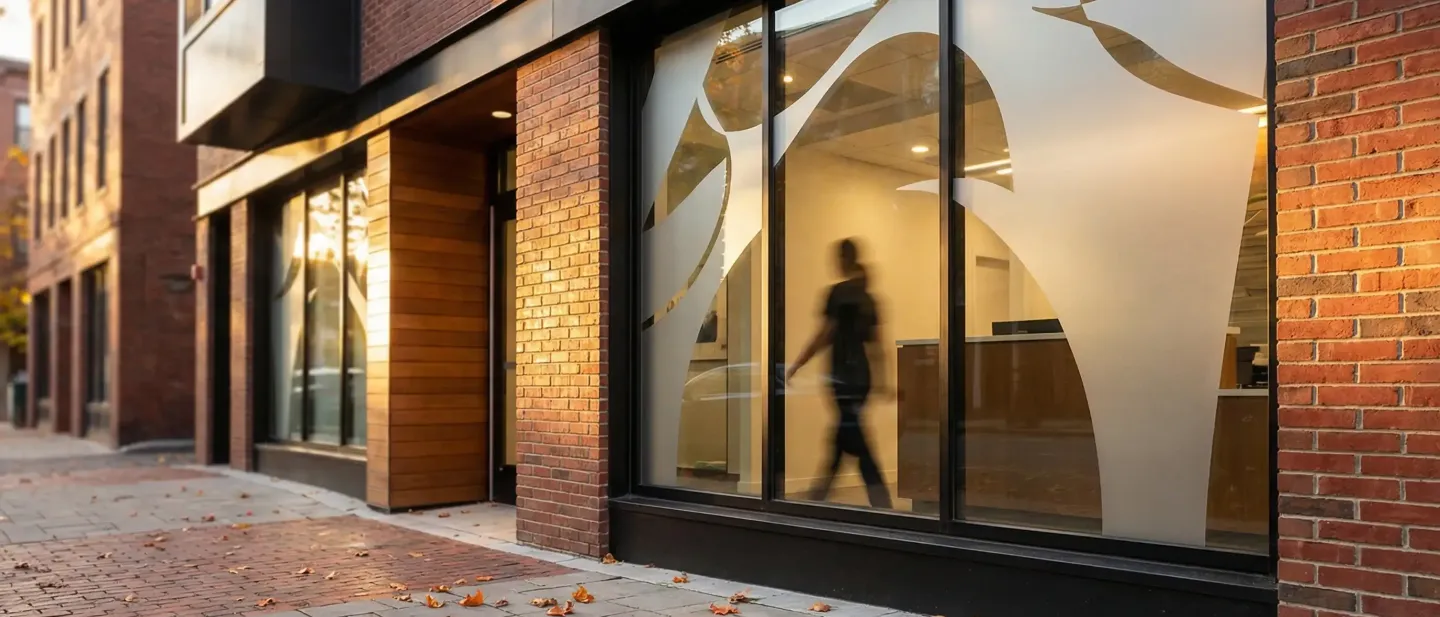 Professional dental practice interior in Cambridge, MA with modern treatment room and brick architecture