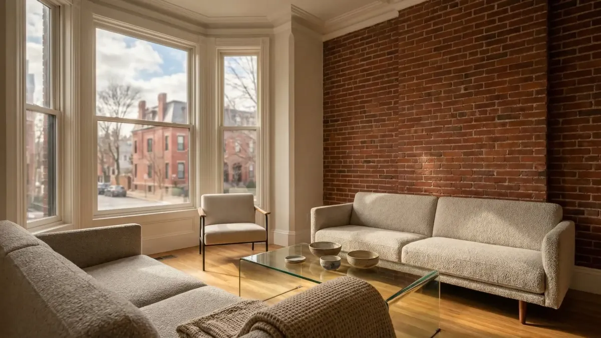 Professional real estate agent reviewing Cambridge MA property listings in a modern office overlooking Kendall Square