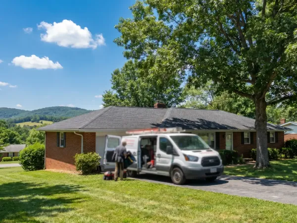 Professional HVAC service technician working on a residential AC unit in Springdale, AR