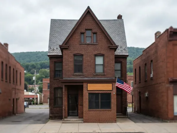 Professional personal injury law office exterior on a Scranton downtown street with brick commercial buildings and visible professional signage